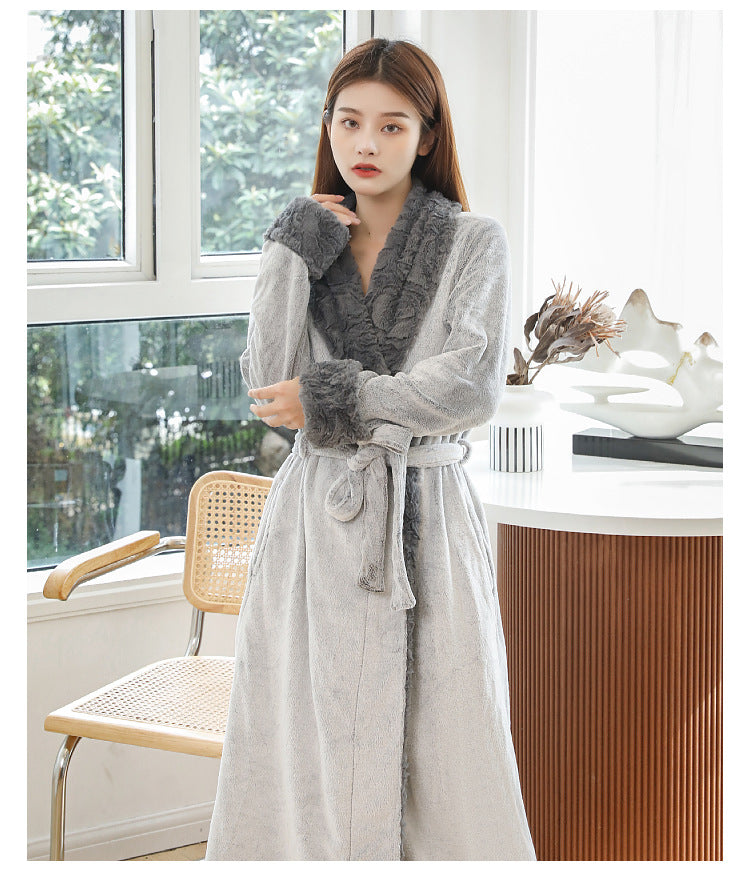 Le Peignoir Givre – Peignoir Long en Flanelle, Col Fausse Fourrure